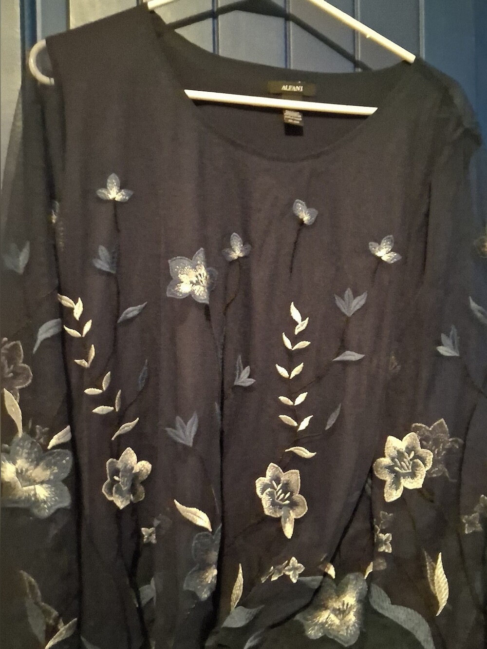 Alfani Navy Floral Embroidered Scoop Neck Tunic